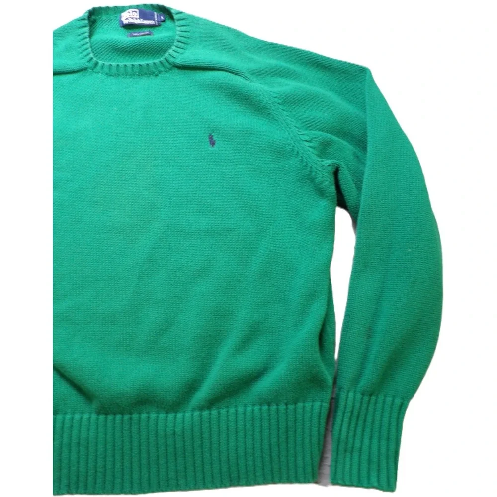 VTG Polo Ralph Lauren Crewneck Sweater Heavy Cotton Knit Men Large Green Pony 90
